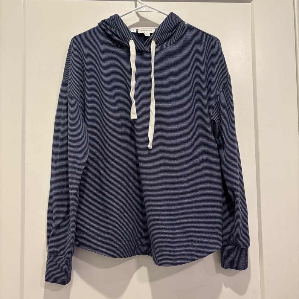 Evereve Navy Blue Striped Pullover Hoodie Sweatshirt EK4233201E Womens Small